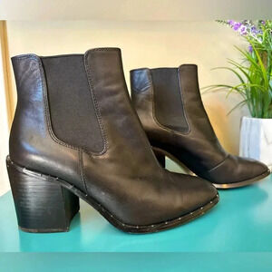 Renvy Debby Black Leather Stud Detail Block Heel Chelsea Boot